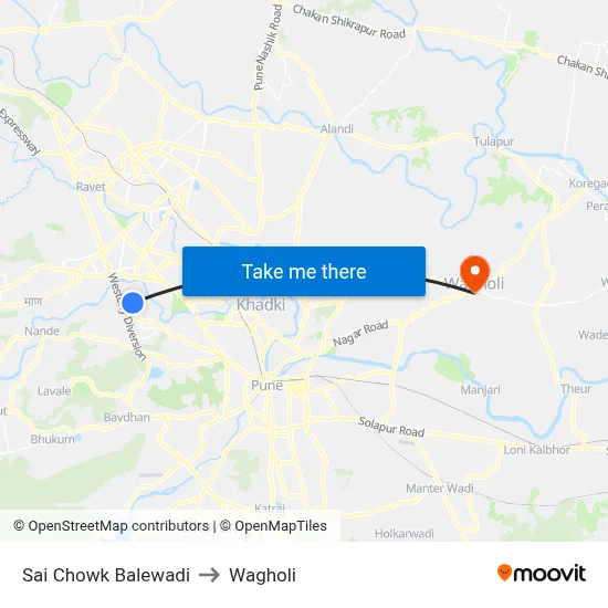 Sai Chowk Balewadi to Wagholi map