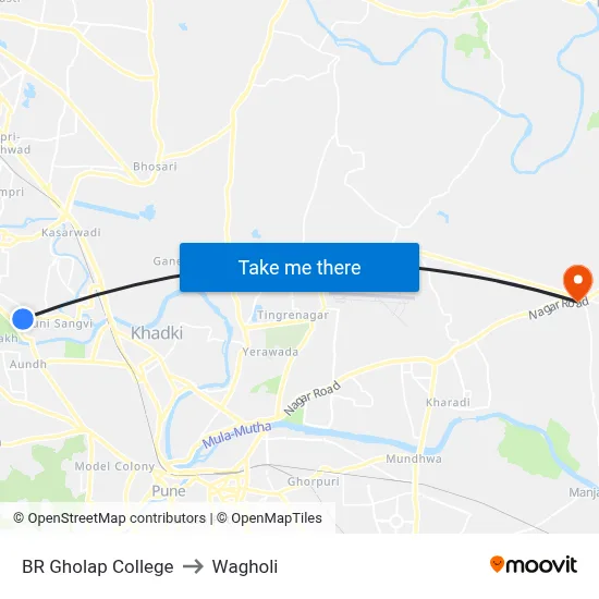 BR Gholap College to Wagholi map