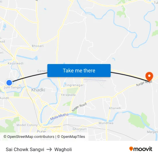 Sai Chowk Sangvi to Wagholi map