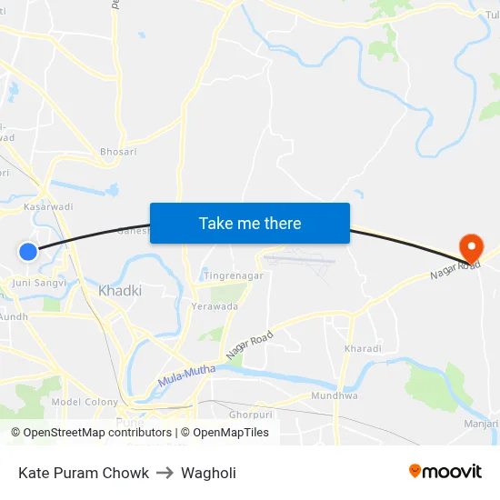 Kate Puram Chowk to Wagholi map