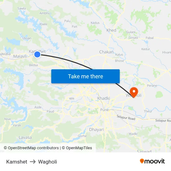 Kamshet to Wagholi map