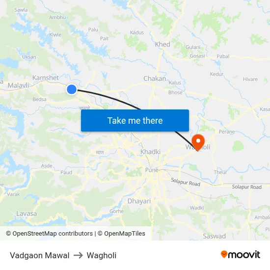 Vadgaon Mawal to Wagholi map
