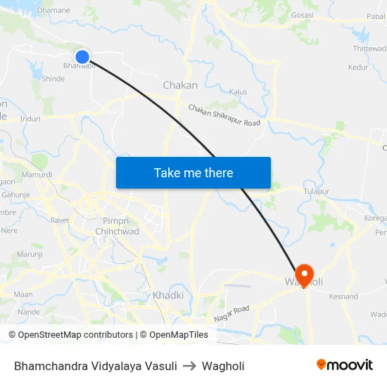 Bhamchandra Vidyalaya Vasuli to Wagholi map