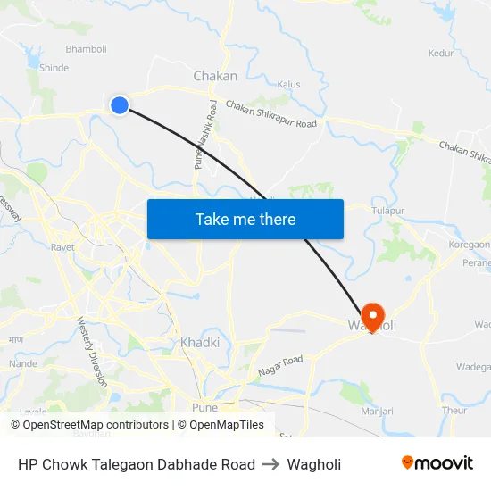 HP Chowk Talegaon Dabhade Road to Wagholi map