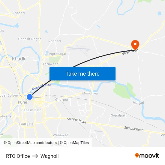 RTO Office to Wagholi map