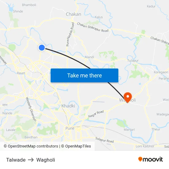 Talwade to Wagholi map