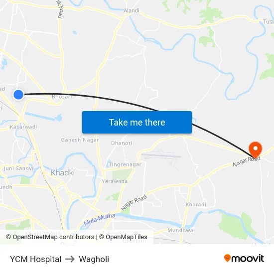 YCM Hospital to Wagholi map