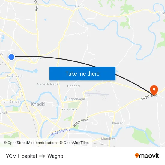 YCM Hospital to Wagholi map