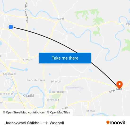 Jadhavwadi Chikhali to Wagholi map