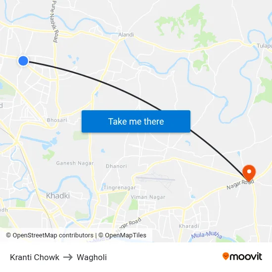 Kranti Chowk to Wagholi map