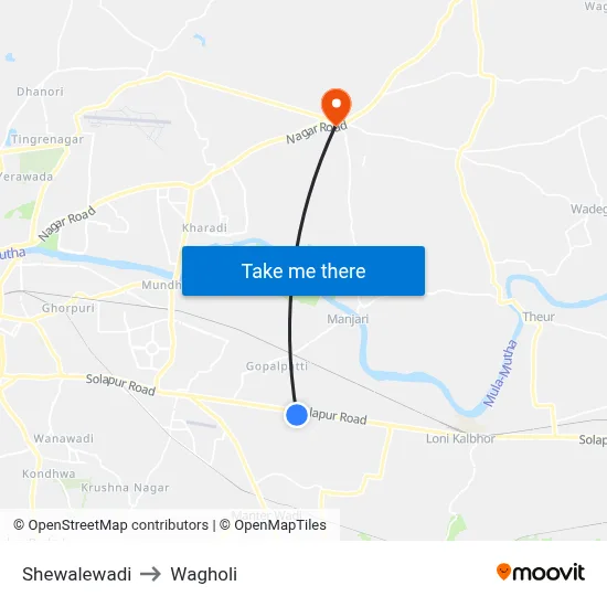 Shewalewadi to Wagholi map