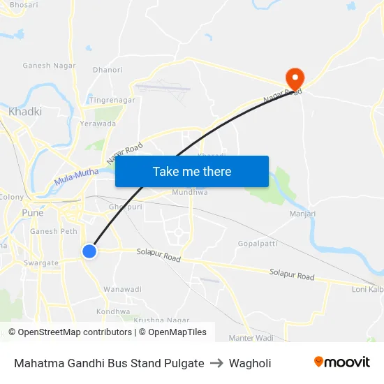 Mahatma Gandhi Bus Stand Pulgate to Wagholi map