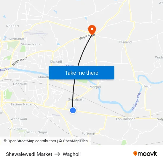 Shewalewadi Market to Wagholi map
