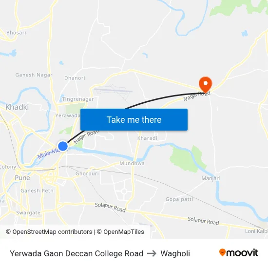 Yerwada Gaon Deccan College Road to Wagholi map