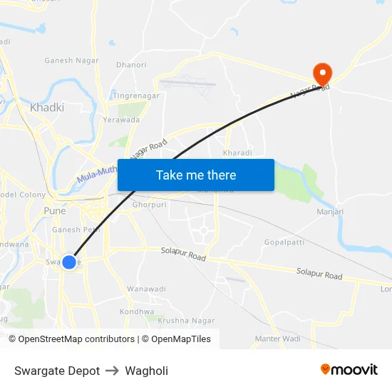 Swargate Depot to Wagholi map