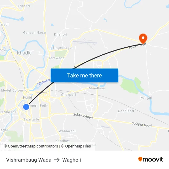 Vishrambaug Wada to Wagholi map