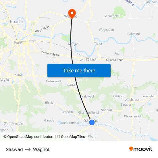Saswad to Wagholi map