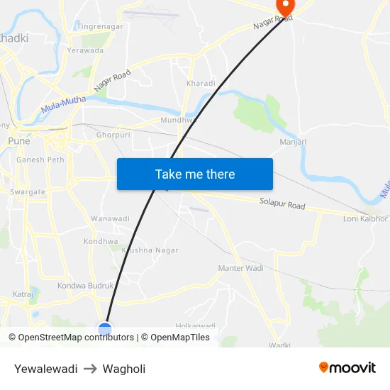 Yewalewadi to Wagholi map