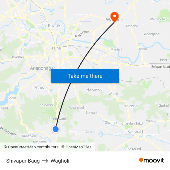 Shivapur Baug to Wagholi map