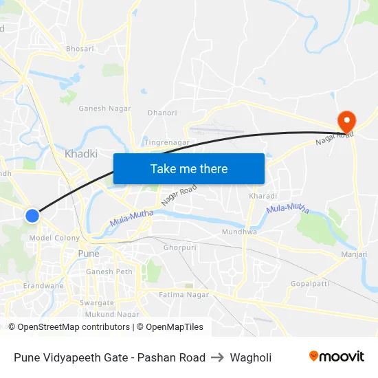 Pune Vidyapeeth Gate - Pashan Road to Wagholi map
