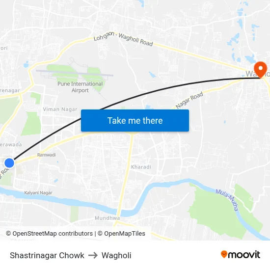 Shastrinagar Chowk to Wagholi map
