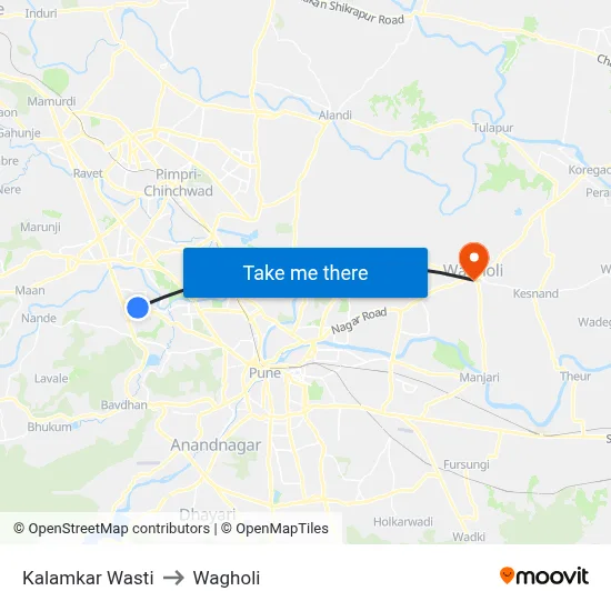 Kalamkar Wasti to Wagholi map