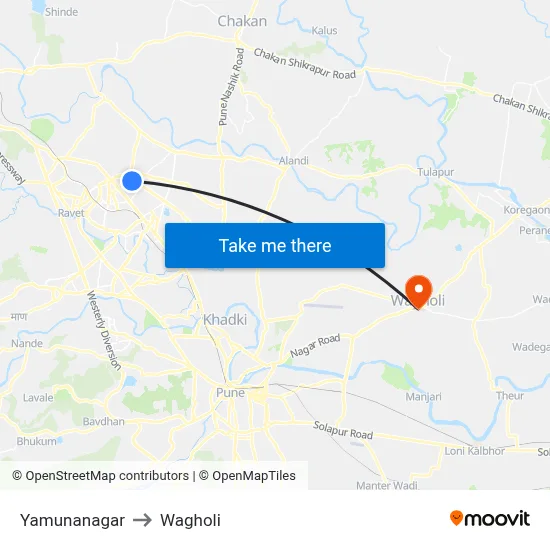 Yamunanagar to Wagholi map
