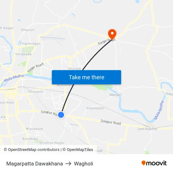 Magarpatta Dawakhana to Wagholi map