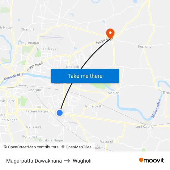 Magarpatta Dawakhana to Wagholi map