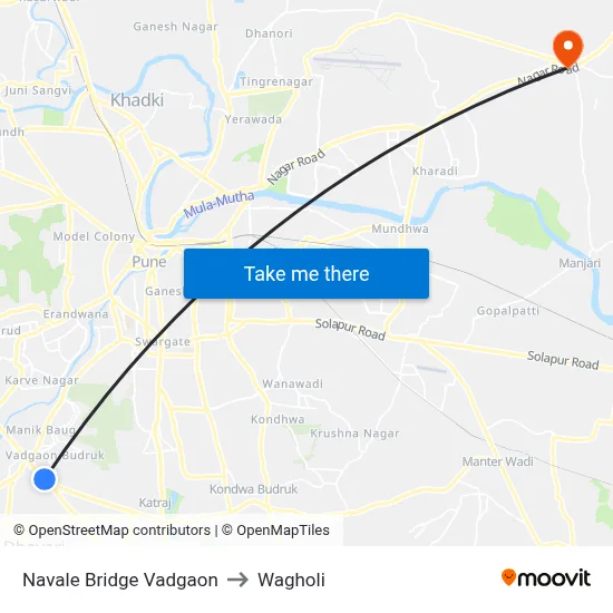 Navale Bridge Vadgaon to Wagholi map