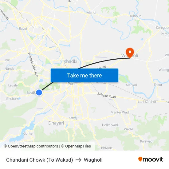 Chandani Chowk (To Wakad) to Wagholi map