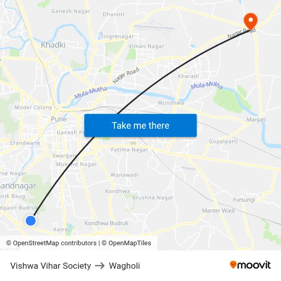 Vishwa Vihar Society to Wagholi map