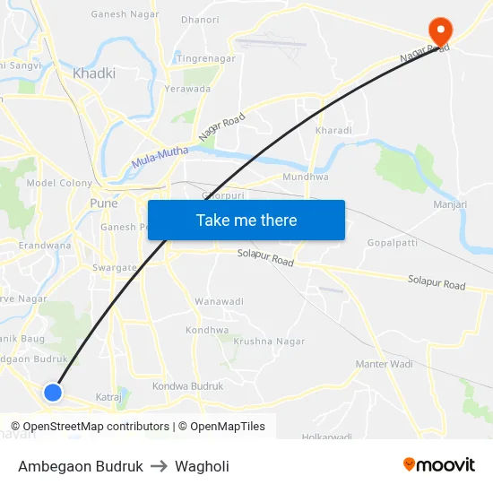 Ambegaon Budruk to Wagholi map