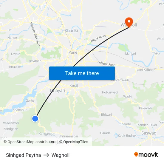 Sinhgad Paytha to Wagholi map