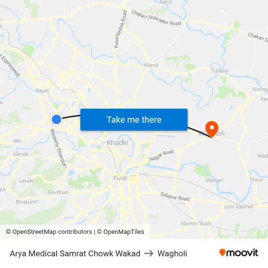 Arya Medical Samrat Chowk Wakad to Wagholi map