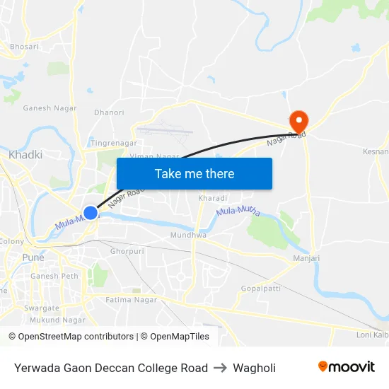Yerwada Gaon Deccan College Road to Wagholi map