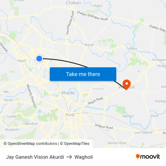 Jay Ganesh Vision Akurdi to Wagholi map