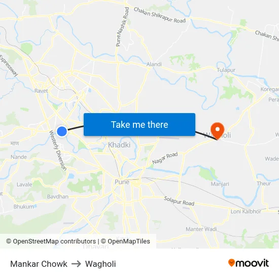 Mankar Chowk to Wagholi map