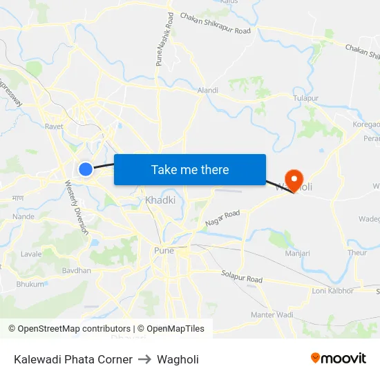 Kalewadi Phata Corner to Wagholi map