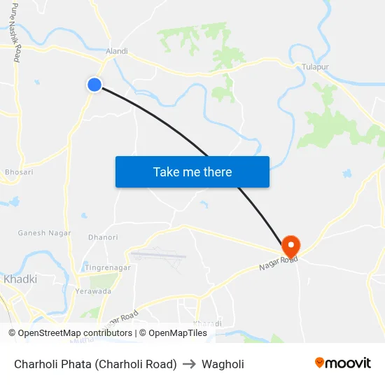 Charholi Phata (Charholi Road) to Wagholi map