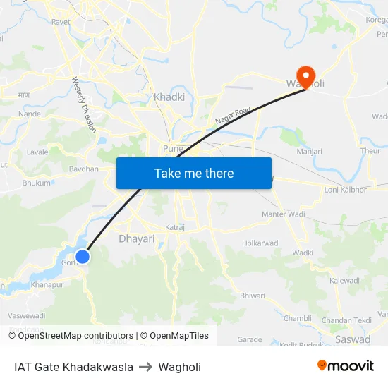 IAT Gate Khadakwasla to Wagholi map