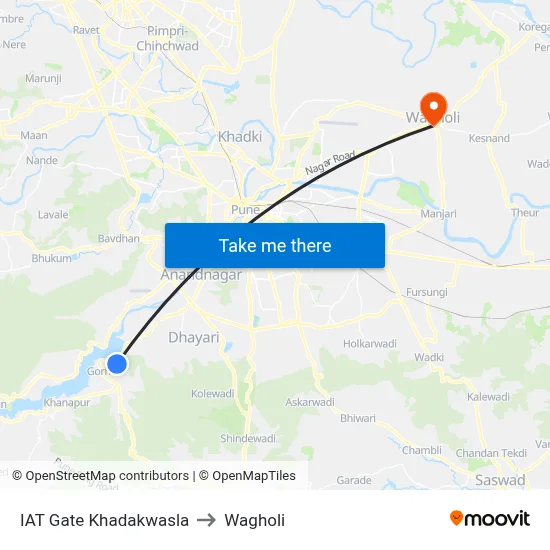 IAT Gate Khadakwasla to Wagholi map