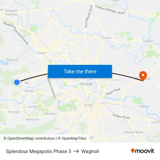 Splendour Megapolis Phase 3 to Wagholi map