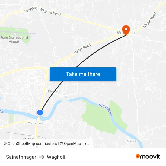 Sainathnagar to Wagholi map