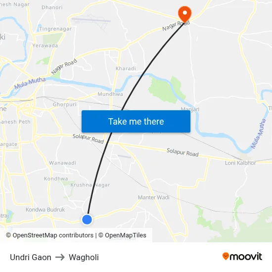 Undri Gaon to Wagholi map