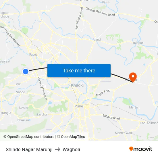 Shinde Nagar Marunji to Wagholi map