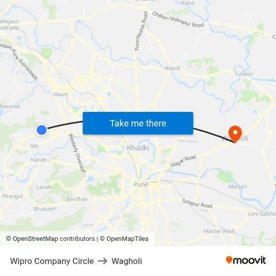 Wipro Company Circle to Wagholi map