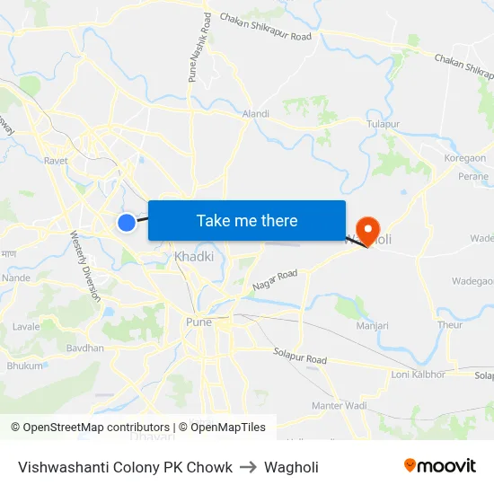 Vishwashanti Colony PK Chowk to Wagholi map