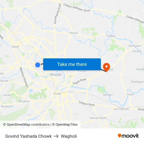 Govind Yashada Chowk to Wagholi map