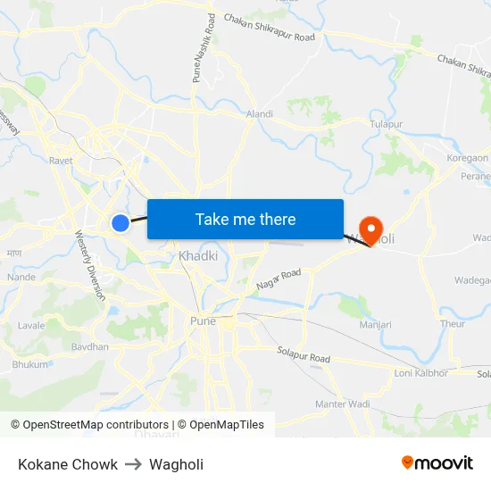 Kokane Chowk to Wagholi map